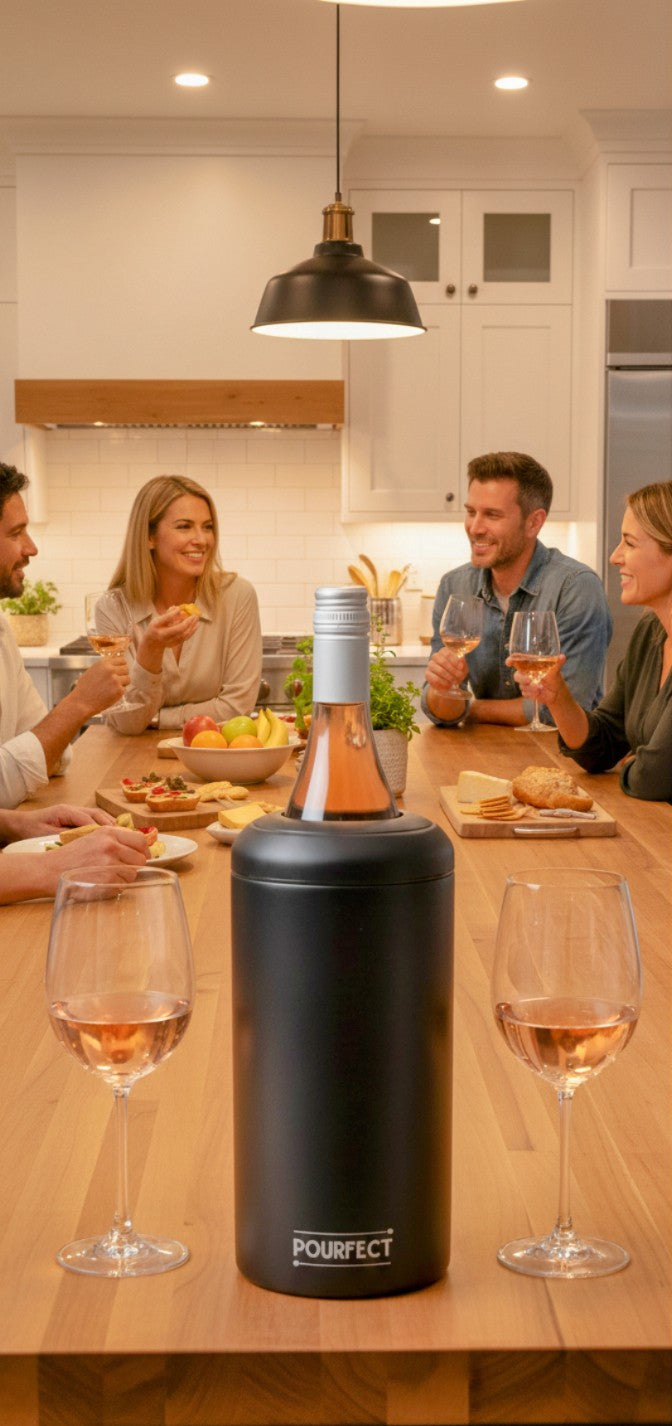 POURFECT Black Stainless Steel Wine Chiller - Durable Double Walled Champagne and Wine Cooler - Vacuum Insulated Wine Gifts & Accessories for Wine Enthusiasts
