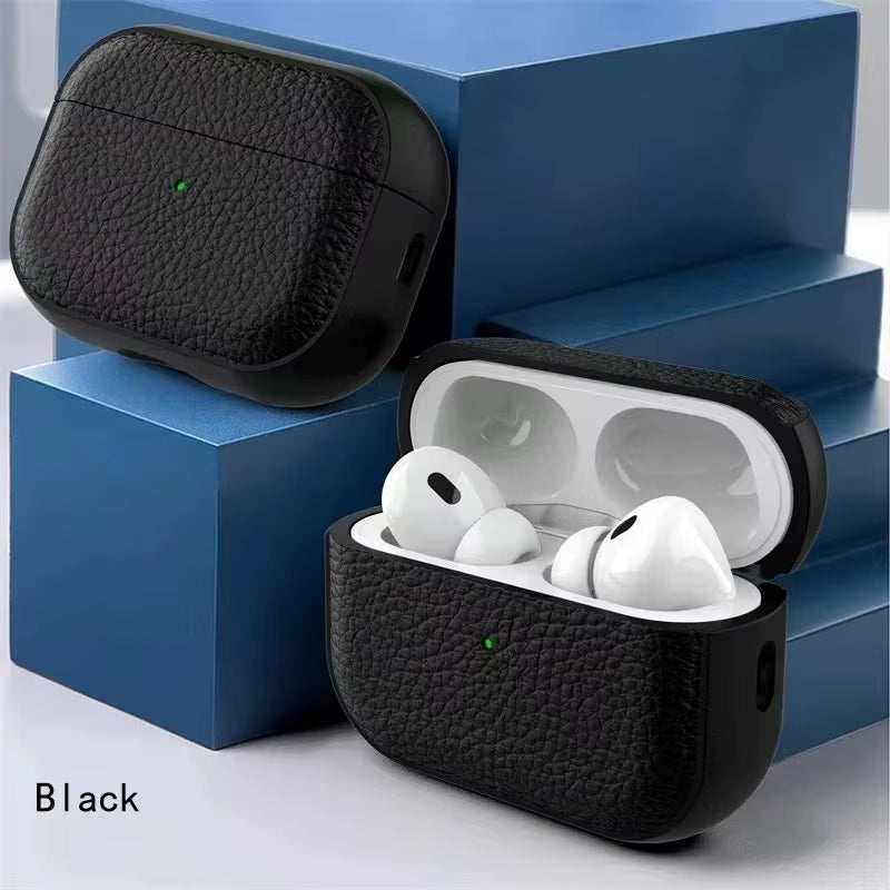 Leather Texture Case for Apple Airpods 1 2 3 4 Pro Air Pods Wrieless Bluetooth Earphone Protective Cover Anti-Lost Headphone Bag