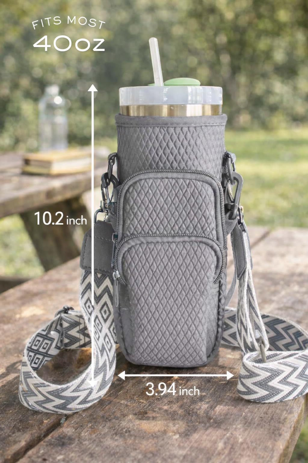 DrinkDuo Universal 40oz Water Bottle Carrier Bag - 3D Embossed Neoprene Insulated Sleeve with Phone Pocket, Adjustable Crossbody Shoulder Strap & Hand Strap - Fits Hydro Flask, Stanley & More