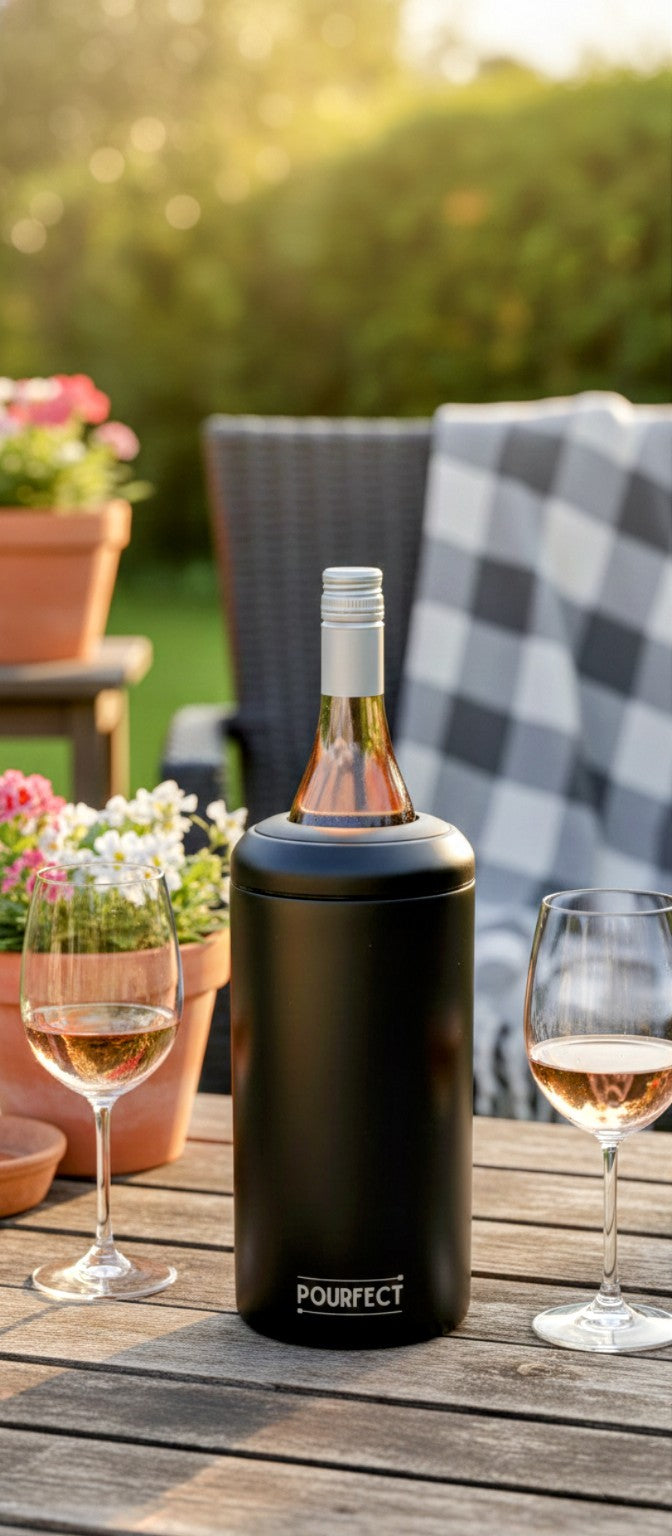 POURFECT Black Stainless Steel Wine Chiller - Durable Double Walled Champagne and Wine Cooler - Vacuum Insulated Wine Gifts & Accessories for Wine Enthusiasts