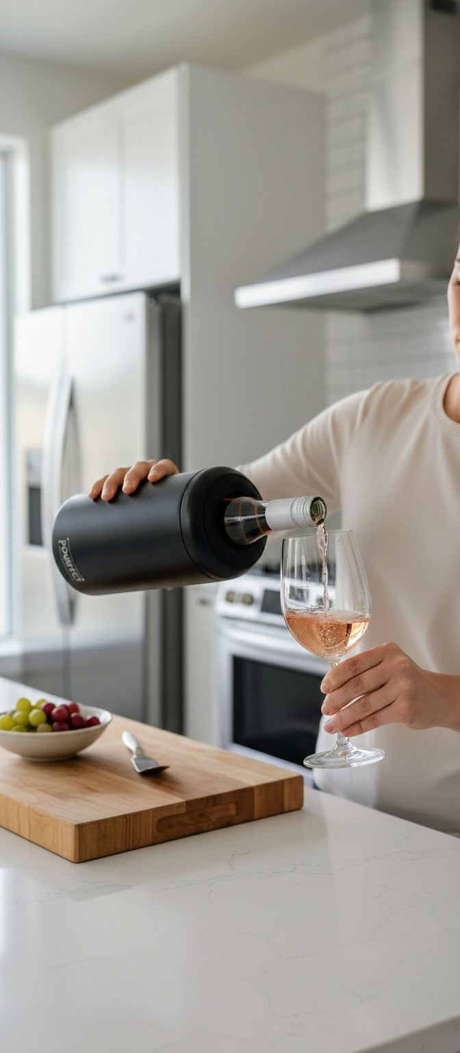 POURFECT Black Stainless Steel Wine Chiller - Durable Double Walled Champagne and Wine Cooler - Vacuum Insulated Wine Gifts & Accessories for Wine Enthusiasts