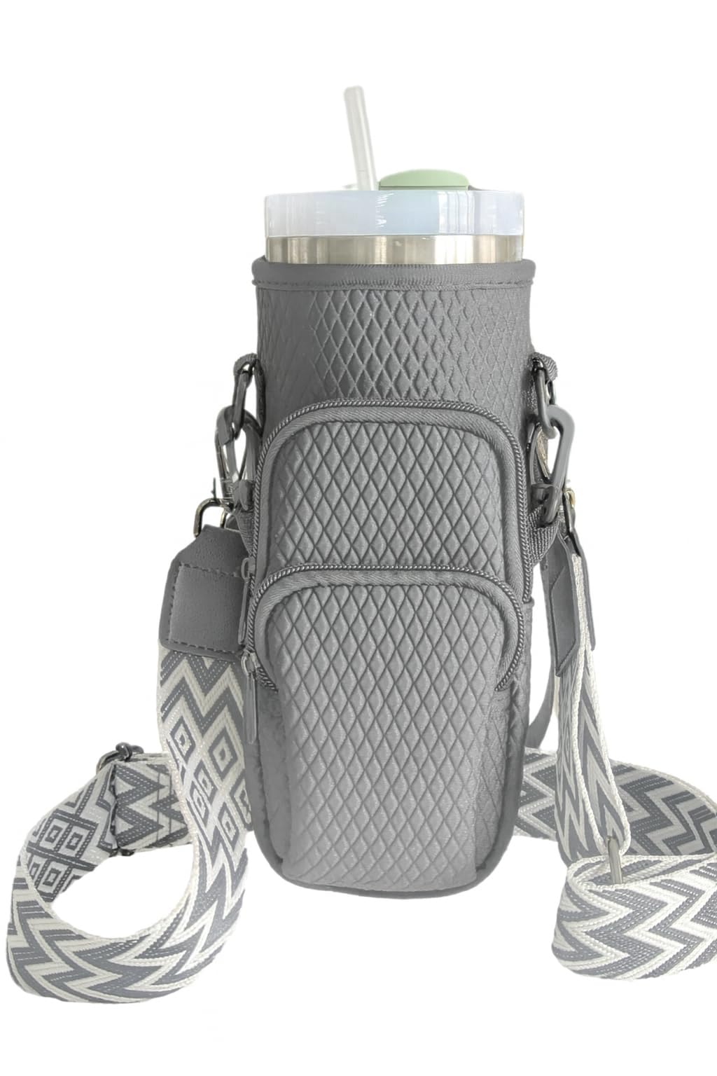 DrinkDuo Universal 40oz Water Bottle Carrier Bag - 3D Embossed Neoprene Insulated Sleeve with Phone Pocket, Adjustable Crossbody Shoulder Strap & Hand Strap - Fits Hydro Flask, Stanley & More