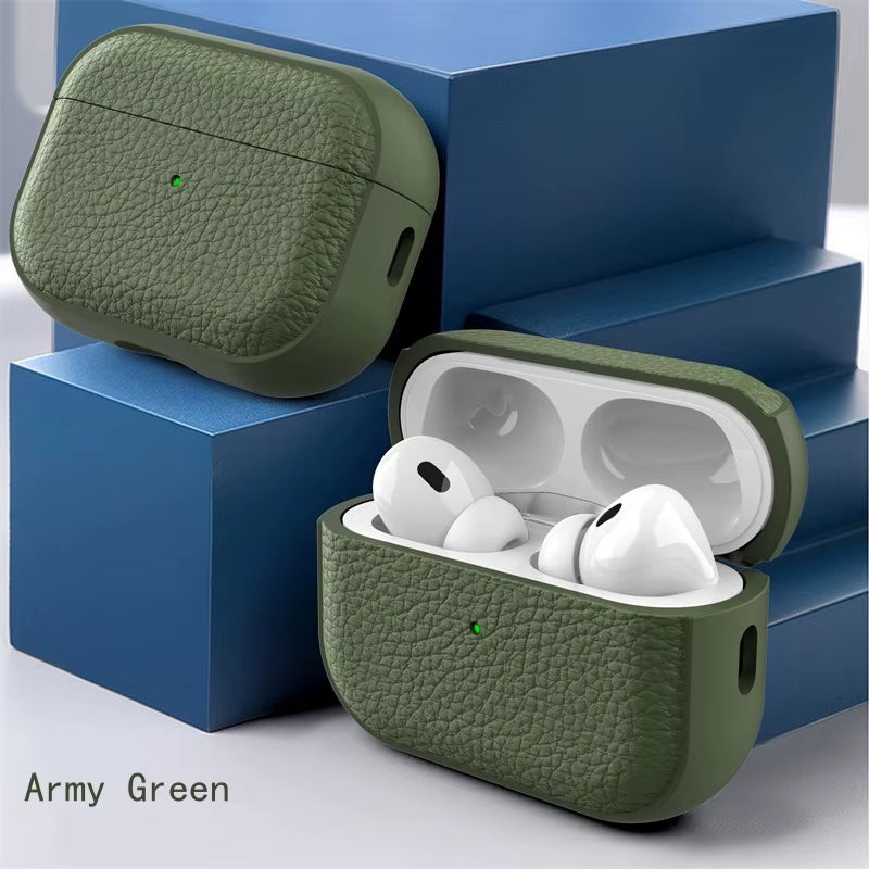 Leather Texture Case for Apple Airpods 1 2 3 4 Pro Air Pods Wrieless Bluetooth Earphone Protective Cover Anti-Lost Headphone Bag