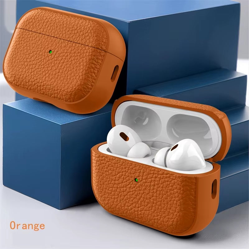 Leather Texture Case for Apple Airpods 1 2 3 4 Pro Air Pods Wrieless Bluetooth Earphone Protective Cover Anti-Lost Headphone Bag