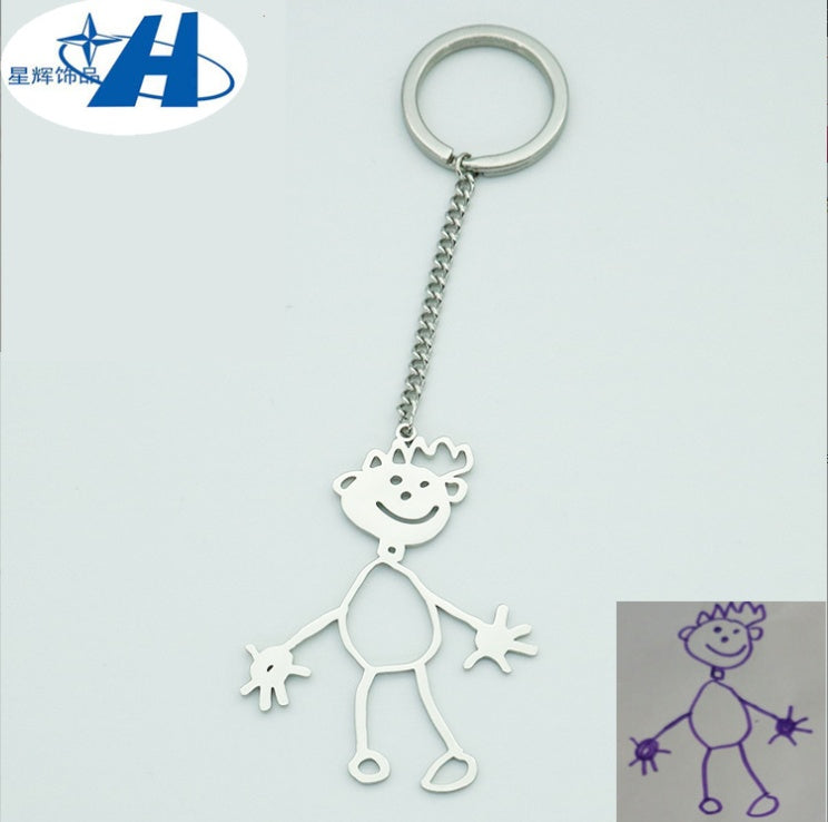 Children's Artwork Personalized Hand-painted Keychain Pendant