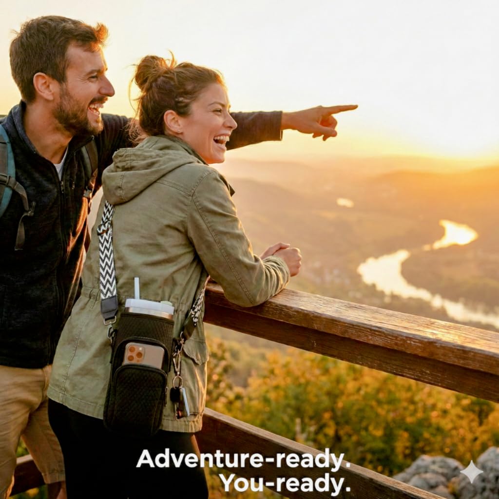 DrinkDuo Universal 40oz Water Bottle Carrier Bag - 3D Embossed Neoprene Insulated Sleeve with Phone Pocket, Adjustable Crossbody Shoulder Strap & Hand Strap - Fits Hydro Flask, Stanley & More