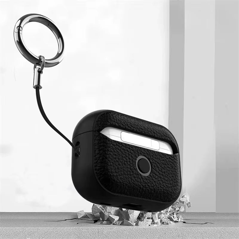 Leather Texture Case for Apple Airpods 1 2 3 4 Pro Air Pods Wrieless Bluetooth Earphone Protective Cover Anti-Lost Headphone Bag