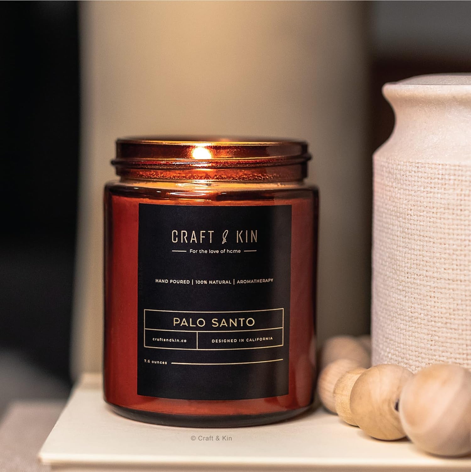 Palo Santo Candle, Premium Scented Candles for Men & Women | All-Natural Soy Candles, Rustic Home Decor Scented Candles | Ultra Clean Burn Amber Jar Candles, Non-Toxic Aromatherapy Candles